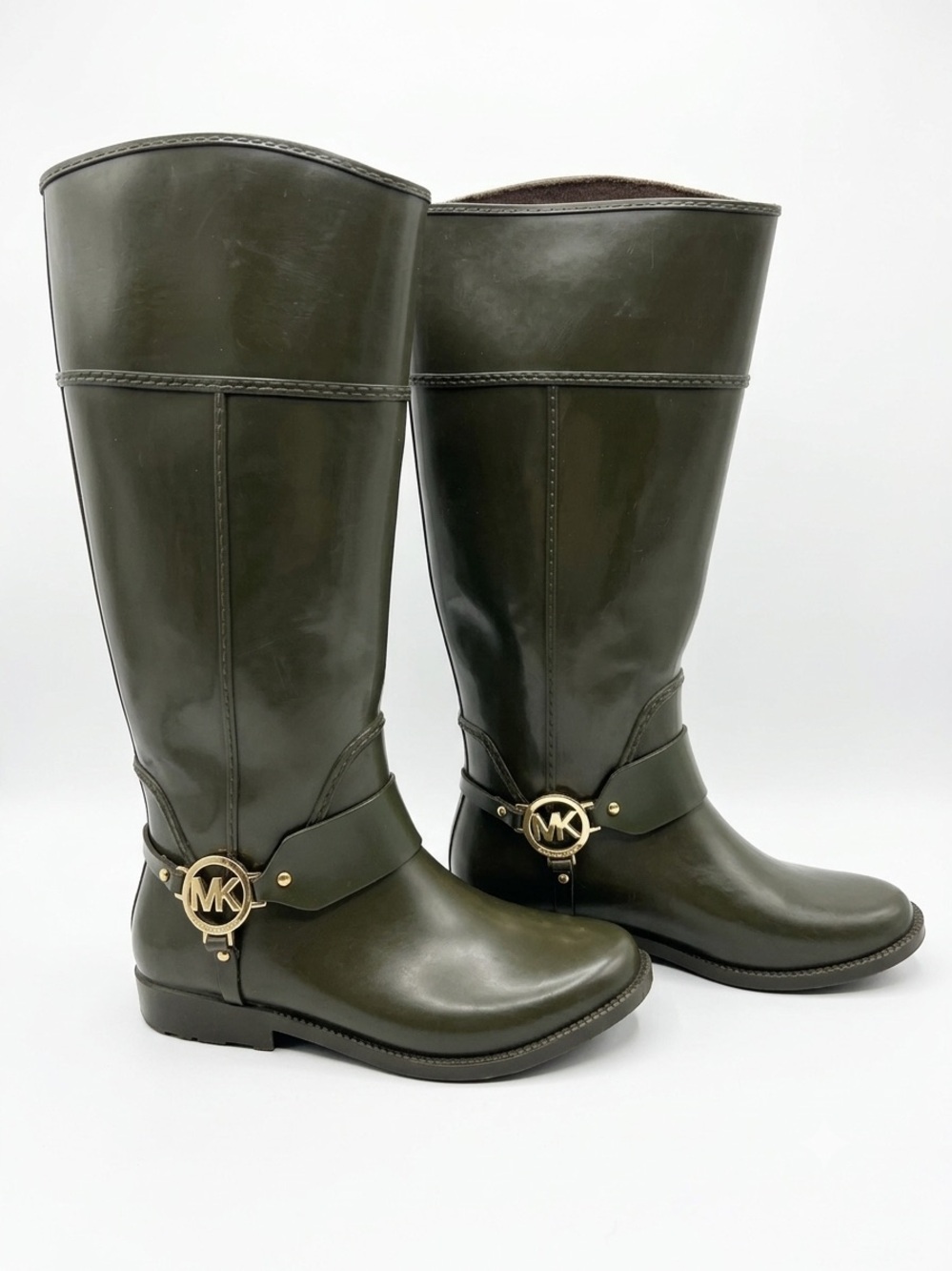 Michael Kors Olive Green/brown Rubber Rain Boots - Size 8